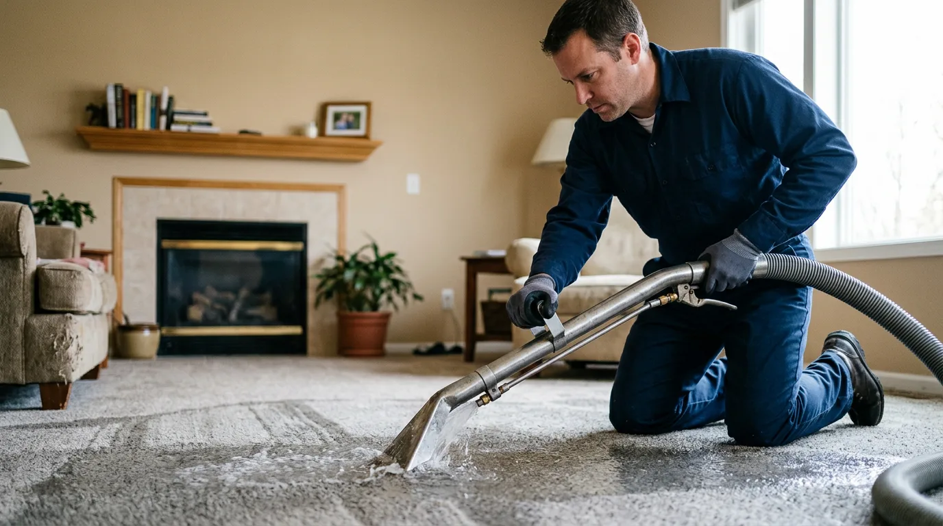 Water damage restoration technician working near North Concord, VT